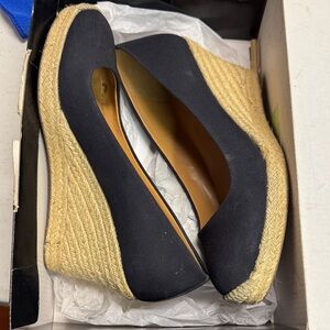 J. Crew Black and Tan Espadrille Wedges